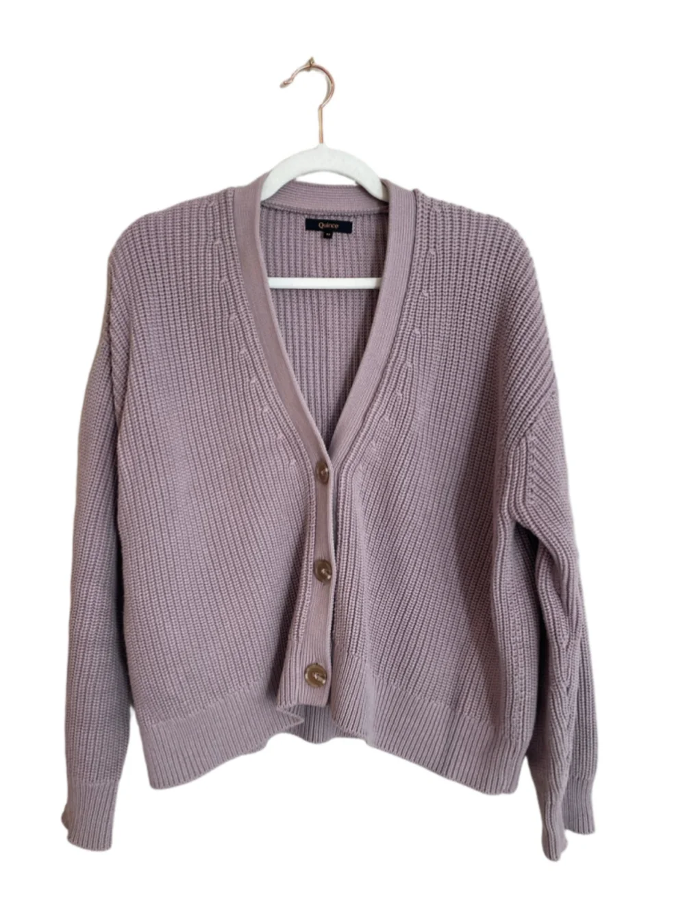 Quince Organic Cotton Fisherman Cardigan M Vintage Rose Chunky Knit Cropped